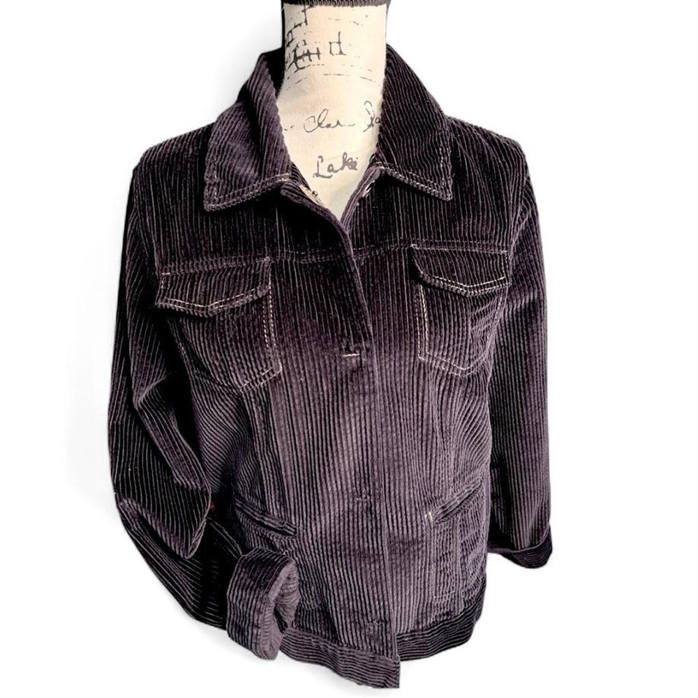 J. Jill Women’s M Jet Black Wide Wale Corduroy Button Front Jacket Orig $78 NWT